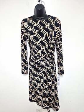 Clover And Sloane Black/Cream Geometric Ruched Stretch Knit Sheath Dress sz 8